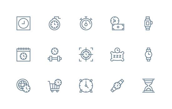 15 Regular Line Designs for Clock Icons Minimal Icon Set for Interface Projects vector