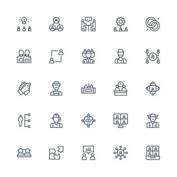 Teamwork Set with 25 Medium Stroke Outline Icons Quick Access Icons for UI Development vector