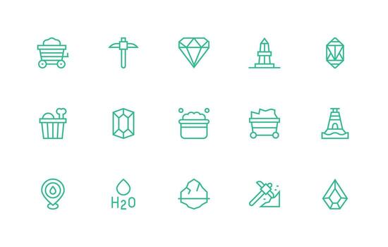 Mineral Design Icons featuring 15 in Regular Line Style Layout Icon Collection vector