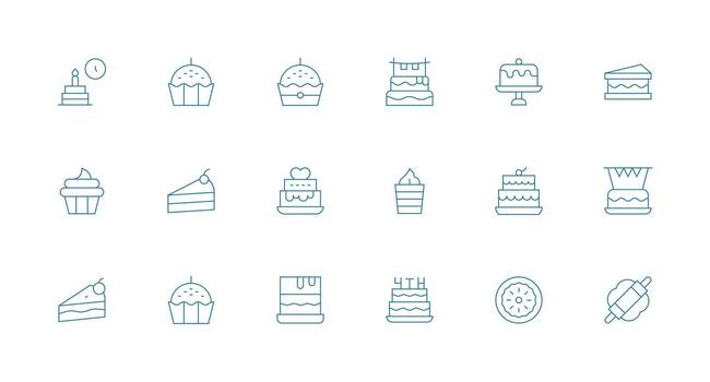 Cake Icon Set with 18 Minimal Line Graphics Multi-Style Icon Collection vector