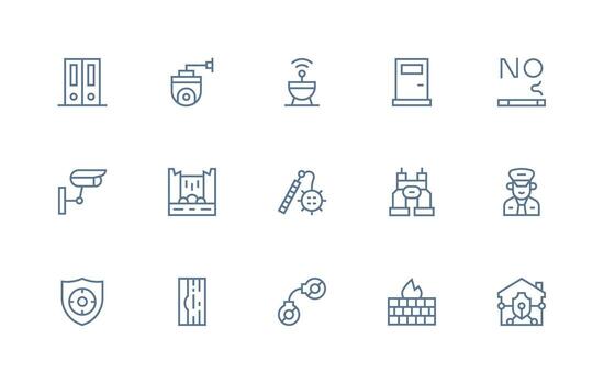 Security System Design Icons featuring 15 in Regular Line Style Interface Icons for Daily Use vector