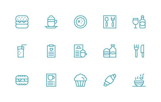15 Cafe Menu Icons in Regular Line Aesthetic Design Ready Icon Set for Teams vector