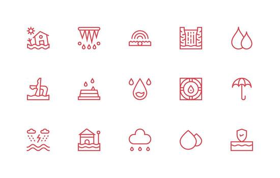 15 regular línea estilo íconos desde inundar colección reutilizable icono conjunto vector