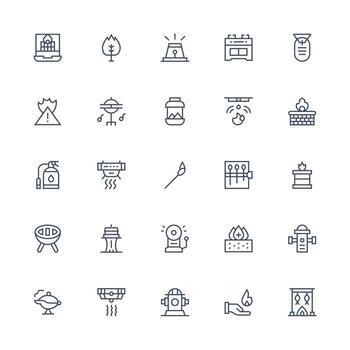 Fire Design Icons featuring 25 in Medium Stroke Outline Style Clear and Concise Icon Set Collection vector