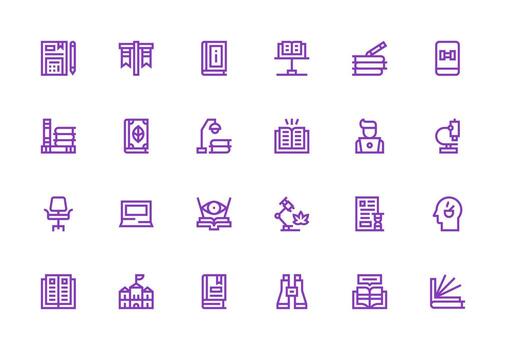 24 Thick Line Line Icons for Study Graphics Style Icon Set vector