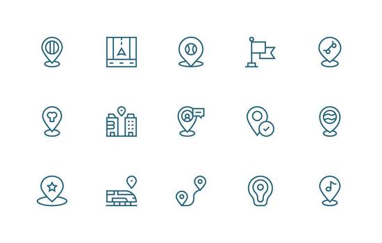 Map Marker Icon Set with 15 Regular Line Graphics Design Icon Pack vector