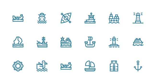 Maritime Icon Set with 18 Strong Stroke Line Graphics Full Icon Library for UI Designers vector