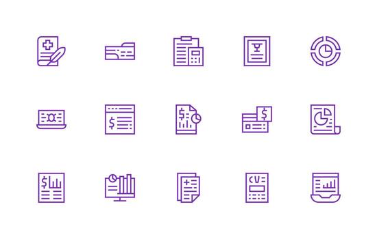 Summary Icon Set with 15 Regular Line Graphics App Icon Pack vector