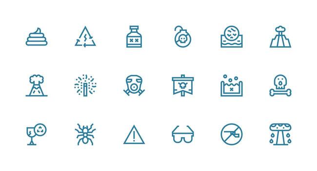 Hazardous Icon Set with 18 Strong Stroke Line Graphics Web Icon Collection vector