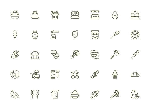 Dessert Design Icons featuring 35 in Regular Clean Line Style Complete Icon Set for Mobile Apps vector