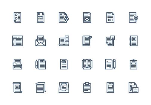 Paperwork Design Icons featuring 24 in Thick Line Line Style User Interface Icons for Digital Products vector