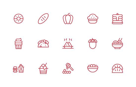 regular línea estilo comida icono íconos con 15 vectores núcleo icono colección para diario Tareas