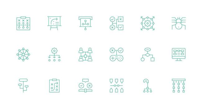diagrama de flujo conjunto con 18 mínimo línea íconos compacto icono paquete vector