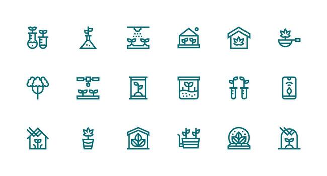 18 Strong Stroke Line Icons for Hydroponics Graphics Well-Structured Icons for Creative Use vector