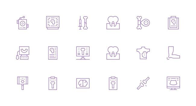 radiología icono conjunto con 18 mínimo línea gráficos funcional icono serie vector
