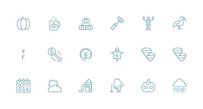 Fall Visual Pack containing 18 Minimal Line Icons Reusable Icon Set vector
