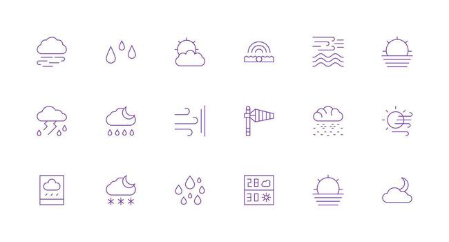 meteorología conjunto con 18 mínimo línea íconos íconos construido para visual consistencia paquete vector