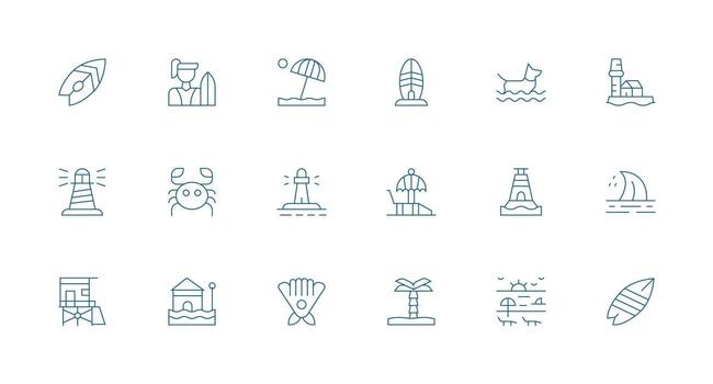 18 Minimal Line Icons for Coastal Graphics Simplified Icon Pack for Visual Tools vector