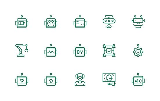Robot including 15 Regular Line Illustrations High-Resolution Icons for Any Platform vector