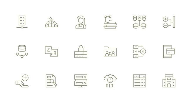 Database Design Icons featuring 18 in Minimal Line Style Light Icon Series vector