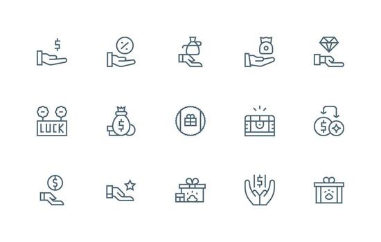 Reward featuring 15 Icons in Regular Line Design Essential Icon Set for Teams vector