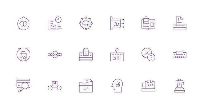 Procesando presentando 18 íconos en mínimo línea diseño multi-estilo íconos para creativo proyectos vector