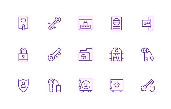 regular línea íconos desde contraseña conjunto con 15 vectores organizado glifo íconos para rápido diseño