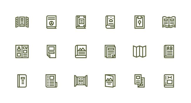 18 Booklet Icons in Strong Stroke Line Aesthetic Interface Icon Collection for Daily Projects vector