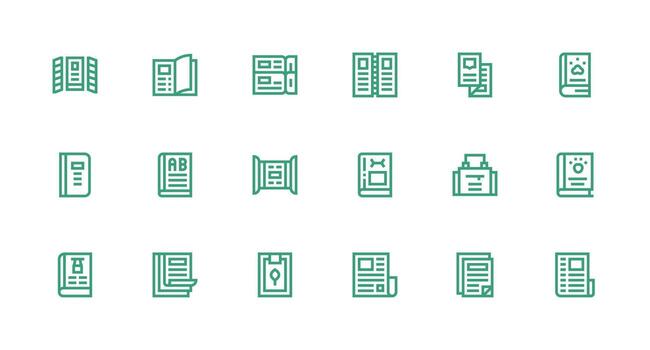 Strong Stroke Line Style Booklet Icons with 18 Vectors Complete Icon Bundle for Web Design