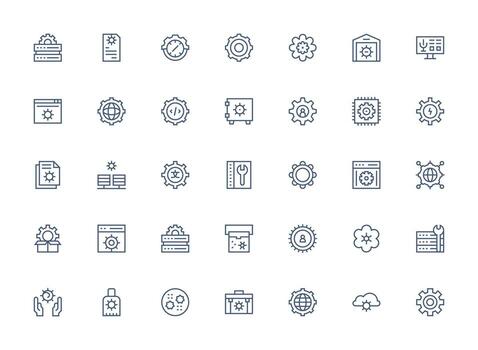 35 íconos para configuración en regular limpiar línea formato digital producto íconos para rápido entrega vector