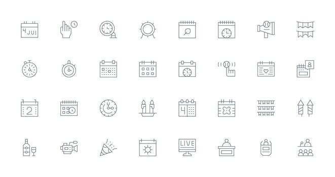Event Design Icons featuring 32 in Thin Line Style Compact Icon Set vector