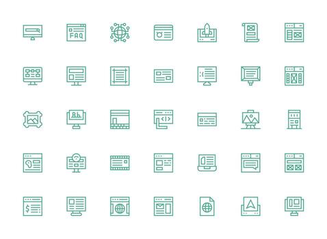 35 íconos para página web en regular limpiar línea formato glifo icono serie vector