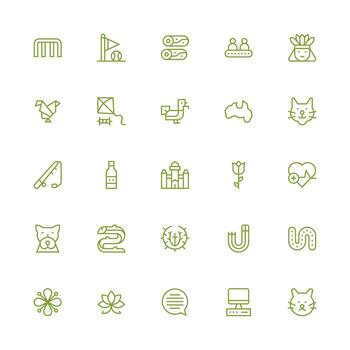 línea presentando 25 íconos en medio carrera contorno diseño limpiar icono colección para web utilizar vector