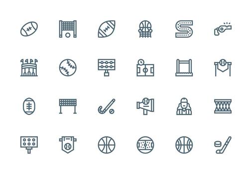Stadium featuring 24 Icons in Thick Line Line Design Minimal Icon Set for Interface Projects vector