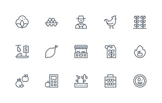 15 Regular Line Icons for Produce Graphics General Use Icon Pack vector