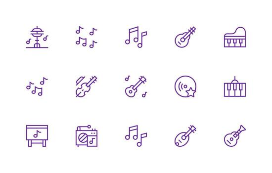 15 Regular Line Vectors for Song Theme Pixel Perfect Icon Set