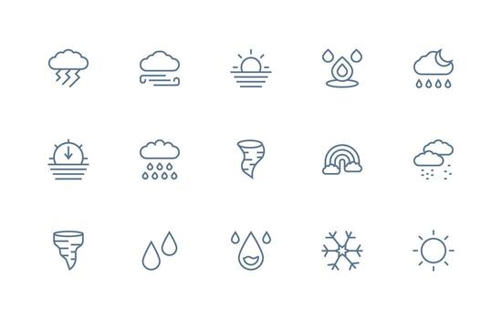 Weather Icon Icon Collection with 15 Regular Line Designs Multi-Style Icon Collection vector