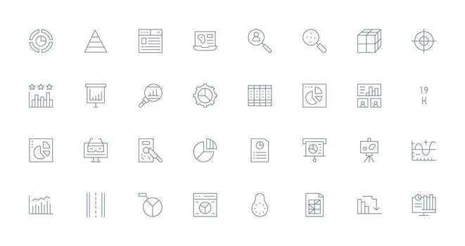 datos visualización diseño íconos presentando 32 en Delgado línea estilo profesional icono conjunto vector