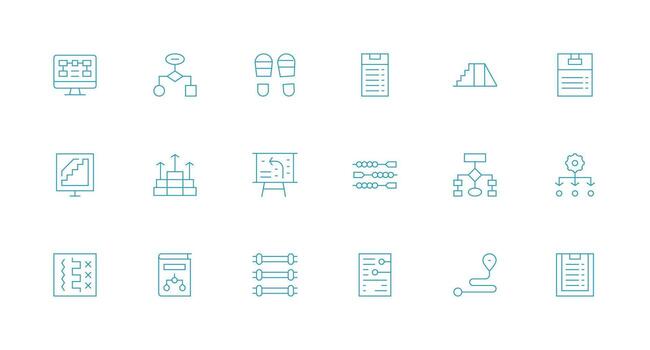 mínimo línea íconos desde pasos conjunto con 18 vectores alta calidad icono paquete