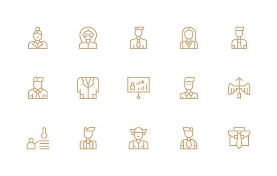 Career Design Icons featuring 15 in Regular Line Style Modern Icon Set vector
