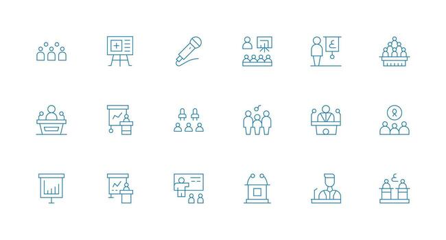 Minimal Line Style Seminar Icons with 18 Vectors UI-Ready Icon Collection