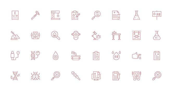 pruebas presentando 32 íconos en Delgado línea diseño completar icono conjunto para móvil aplicaciones vector