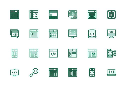 Html Design Icons featuring 24 in Thick Line Line Style Balanced Icon Set for Functional Design vector