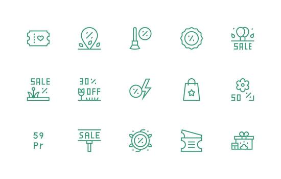 15 Icons for Discount in Regular Line Format All-Purpose Icon Design Pack vector