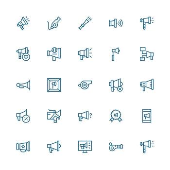 megáfono visual paquete conteniendo 25 medio carrera contorno íconos equilibrado icono conjunto para funcional diseño vector