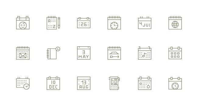 Date Visual Pack containing 18 Minimal Line Icons Neutral Style Icons for Any Project vector