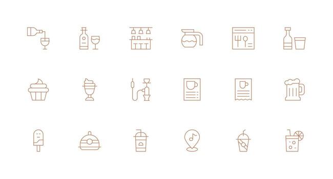 Minimal Line Style Cafe Icons with 18 Vectors Multi-Style Icon Collection