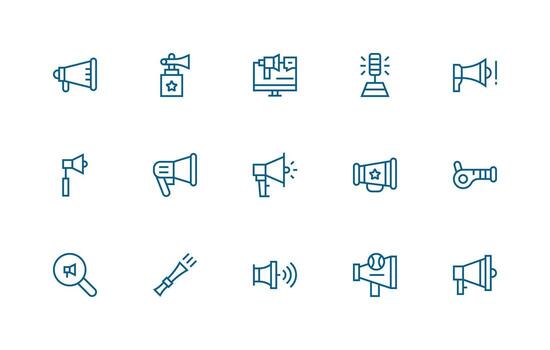 15 Regular Line Vectors for Megaphone Theme Functional Icon Series
