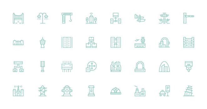Delgado línea íconos desde infraestructura conjunto con 32 vectores estilo icono conjunto