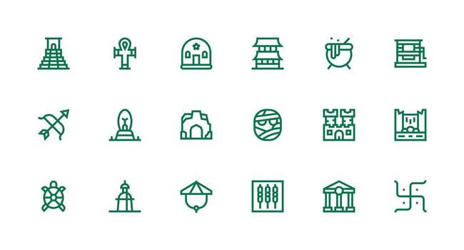 Ancient Icon Set with 18 Strong Stroke Line Graphics Theme-Based Icon Pack vector